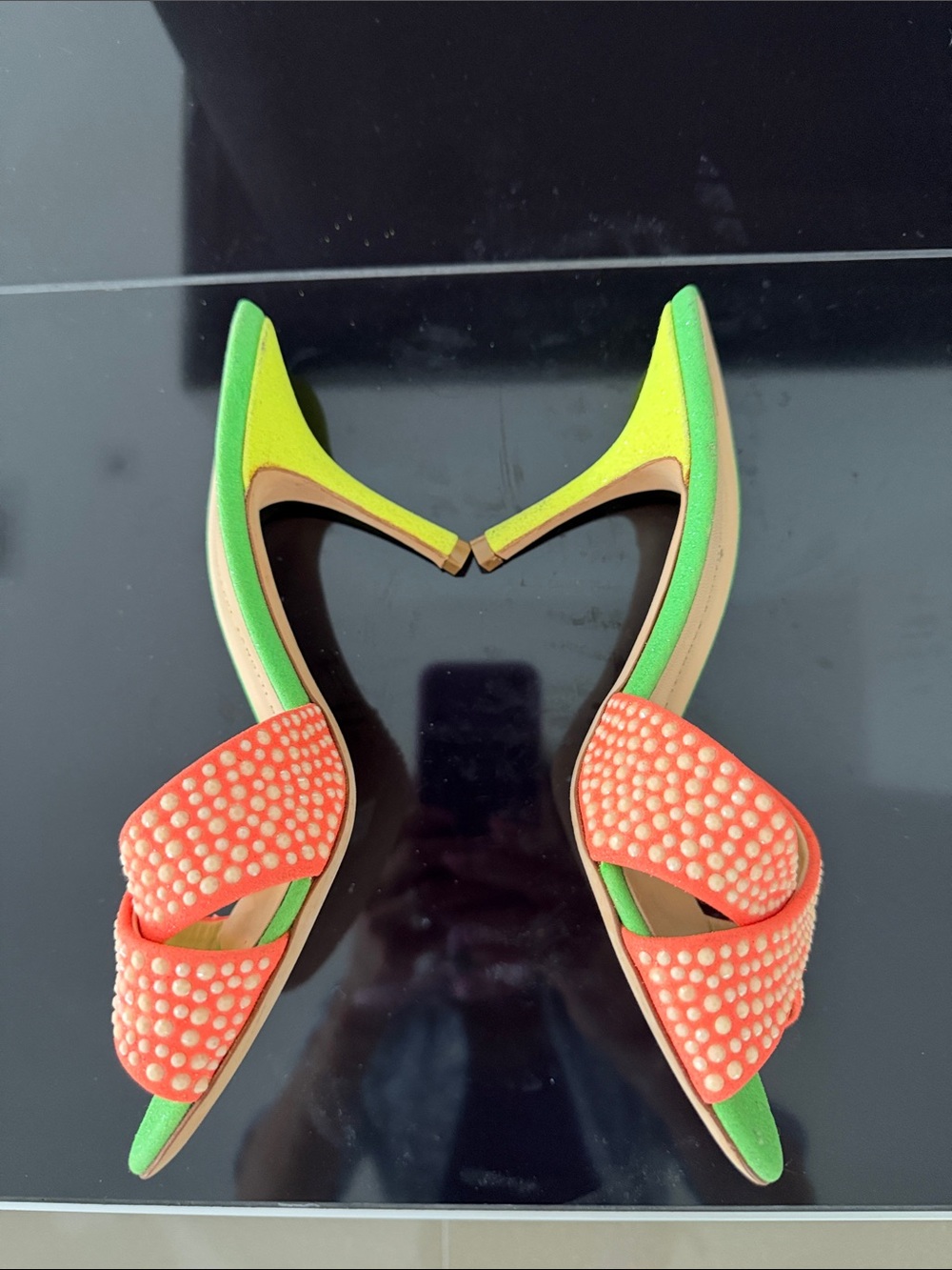 Giuseppe Zanotti Coral Crystal Wrap Slide Sandals with Green Footbed - Picture 6 of 11